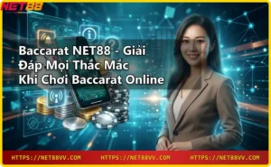 Bàn chơi Baccarat tại NET88 với bài và chip vàng