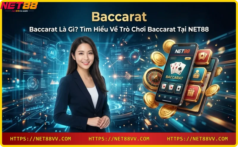 Bàn chơi Baccarat tại NET88 với bài và chip vàng