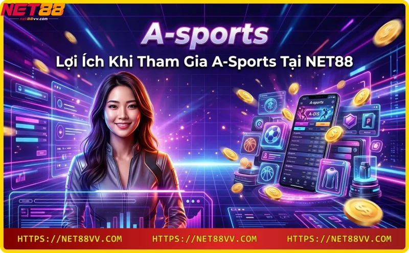 Bảng điều khiển đa môn thể thao ảo A-sports với biểu tượng 24/7 và đồng vàng