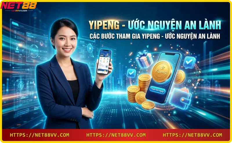 Điện thoại hiển thị giao diện slot game Yipeng - ước nguyện an lành với nút quay thưởng