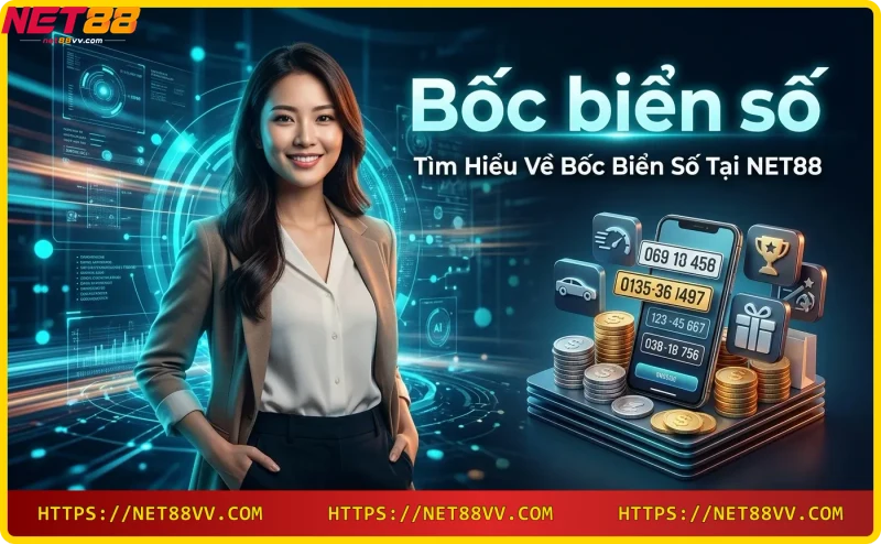 Giao diện bốc biển số NET88 - Người chơi chọn số ngẫu nhiên trên màn hình neon