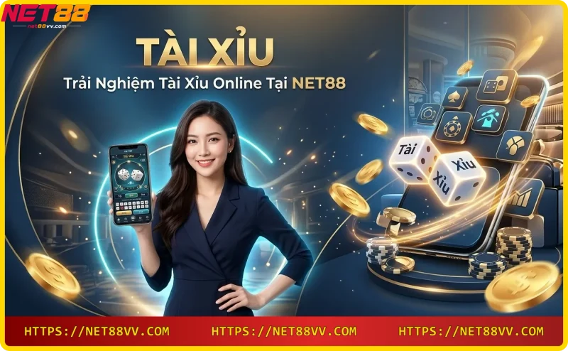Giao diện chơi tài xỉu online trên điện thoại với xúc xắc và chip ánh sáng neon