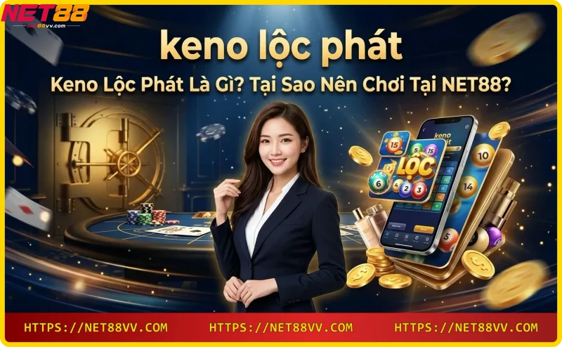Giao diện Keno Lộc Phát NET88 với số phát sáng và hiệu ứng neon