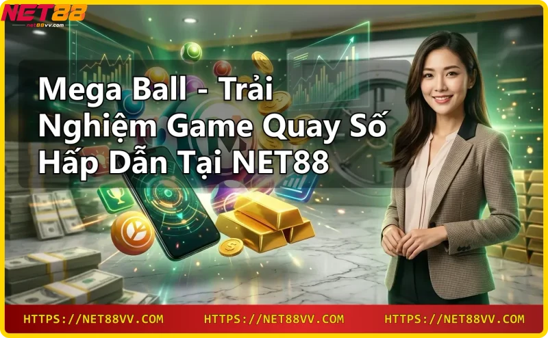 Sân khấu game quay số Mega Ball live với quả cầu phát sáng và bóng đánh số