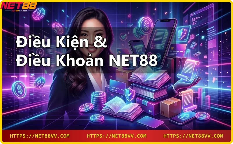 Sổ tay điều khoản NET88 với biểu tượng bảo mật và xác nhận