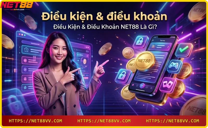 Sổ tay điều khoản NET88 với biểu tượng bảo mật và xác nhận
